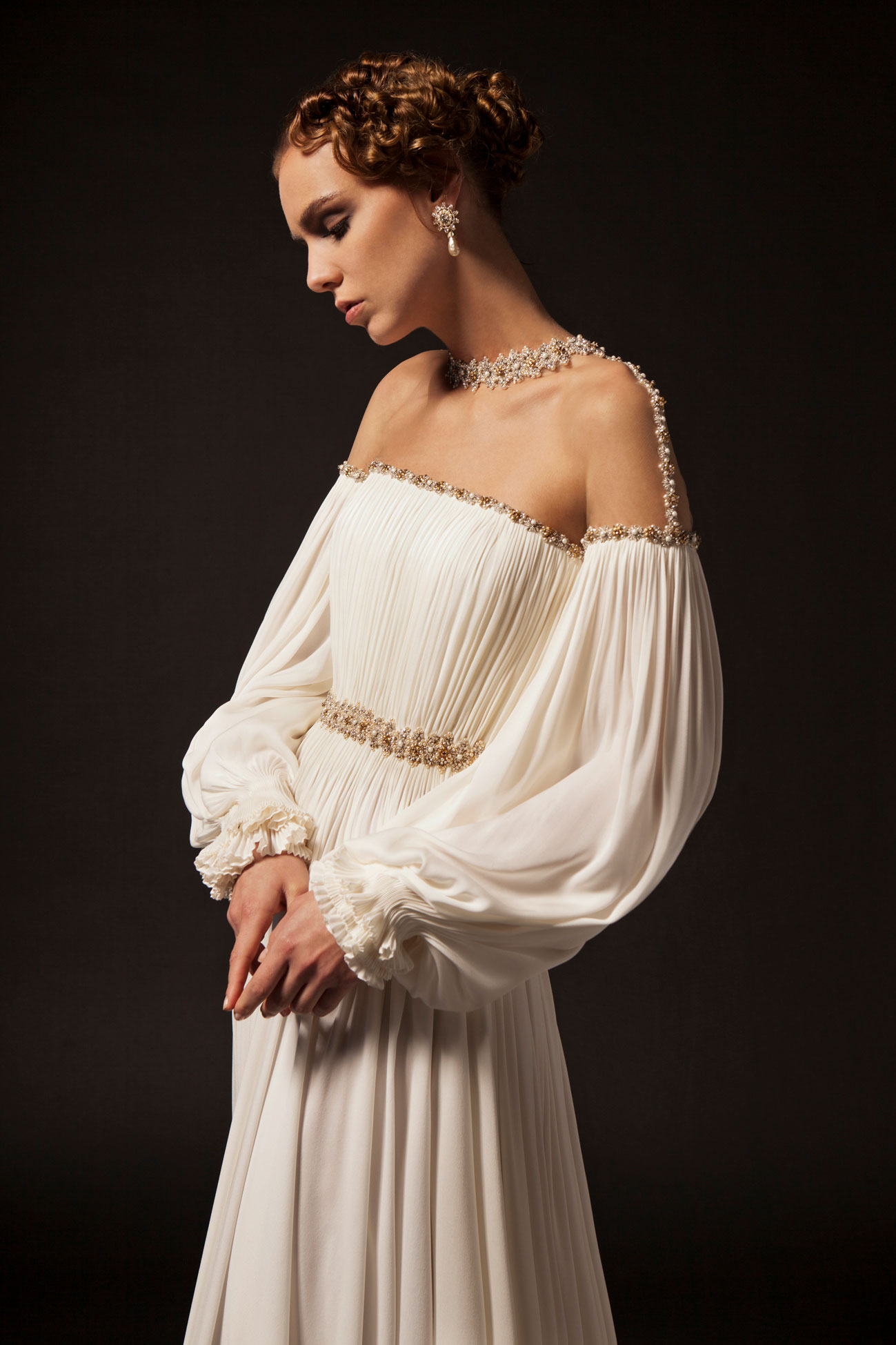 Krikor Jabotian 2019 Prom Dresses Long Sleeve Sheer Neck Beads Pearls Ruffle Plus Size Evening Gowns Caftan Abendkleider robes de soirée