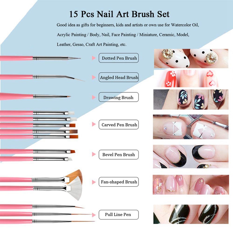 Nail Pen Stamp Nail Art Tool With 15pcs Painting Brushes Dotting Tool Foil Manicure Tape Color 2020