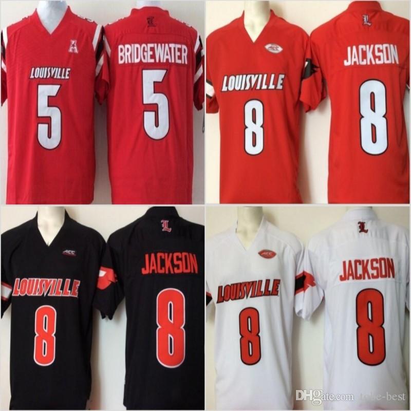NCAA College Louisville Cardinal 8 Lamar Jackson 5 Bridgewater Red Black White Football Jerseys Stithced S-3XL