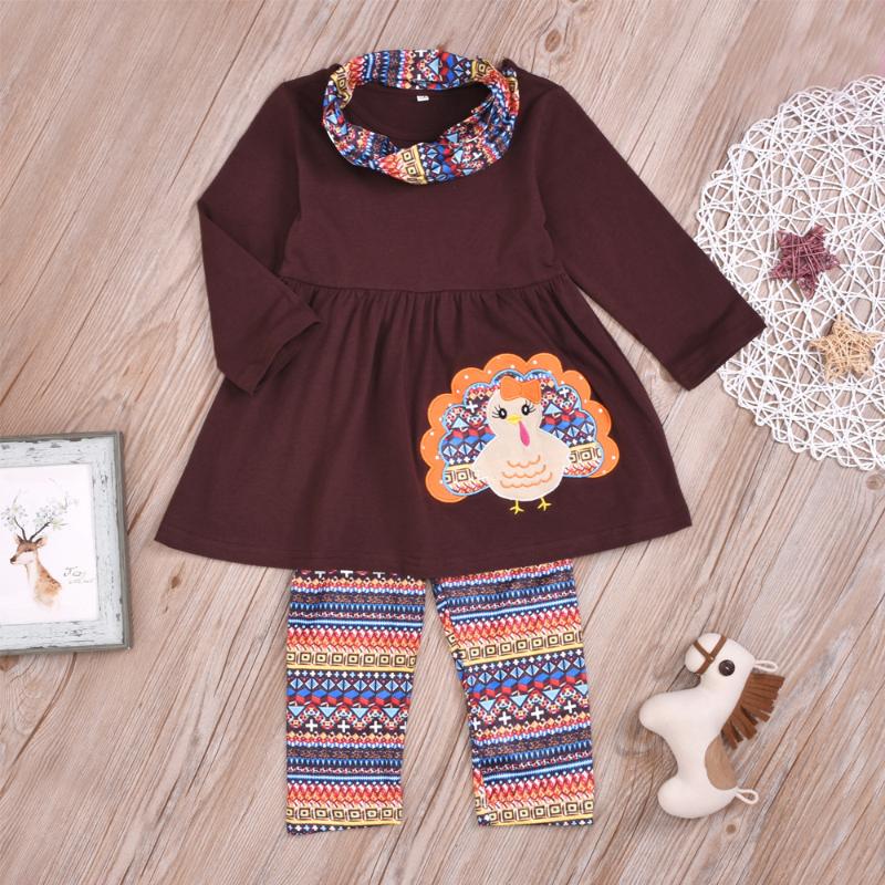 European and American Thanksgiving Children's Clothing Girl's sets Turkey Embroidered Ruffles Long-Sleeve tshirt and pants, Brown
European and American Thanksgiving Children's Clothing Girl's sets Turkey Embroidered Ruffles Long-Sleeve tshirt and pants, Brown