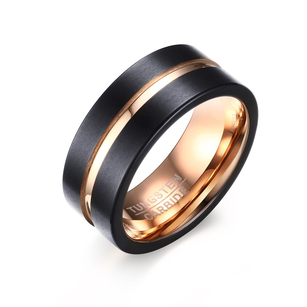 Mens 8mm Black Matte Finish Tungsten Carbide Ring 18K Rose Gold Plated Beveled Edge Wedding Band, Slivery;golden
Mens 8mm Black Matte Finish Tungsten Carbide Ring 18K Rose Gold Plated Beveled Edge Wedding Band, Slivery;golden