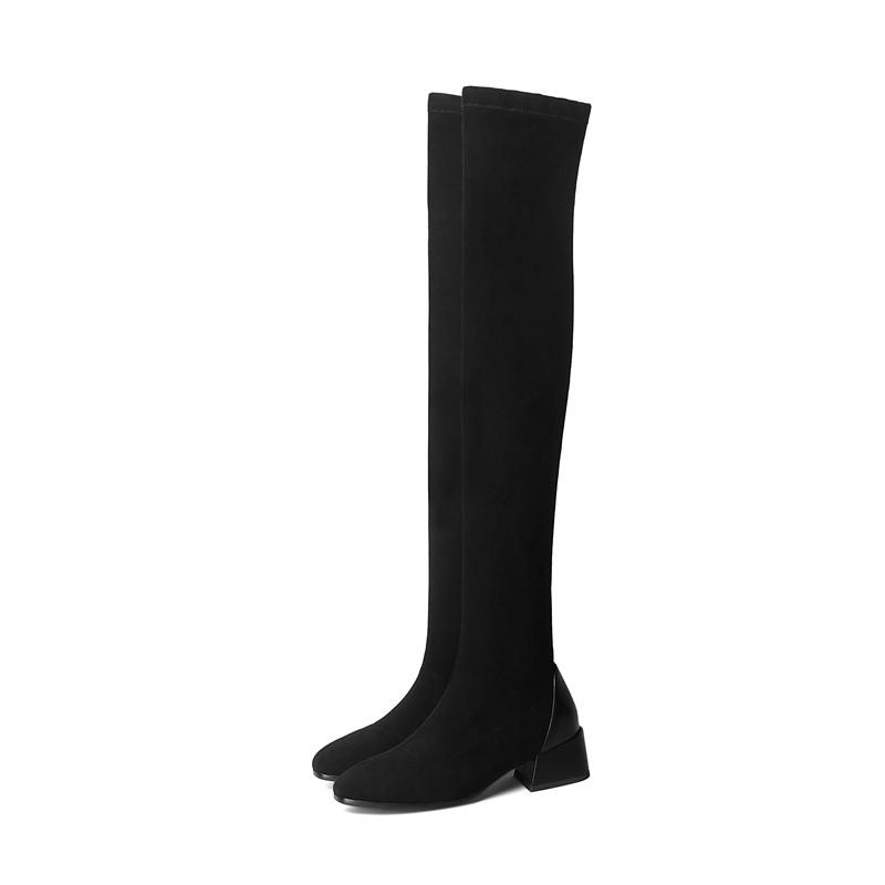 Womens over the knee thigh high boots 2020 new winter ladies shoes suede middle block heels stretch socks long boots size 42 43