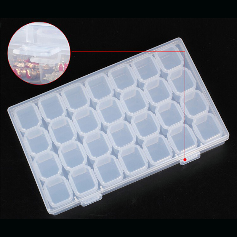 NAT010 28 Slots Plastic Storage empty Box for Nail Art Rhinestone Jewelry Storage Beads Display Container Case