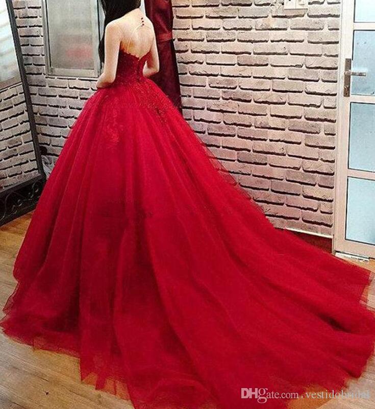 Elegant Red Cheap Quinceanera Dress Jewel Lace Applqieu Sheer Back masquerade Ball Gown Sweet 16 Dresses For 15 Years Prom Formal Wear
