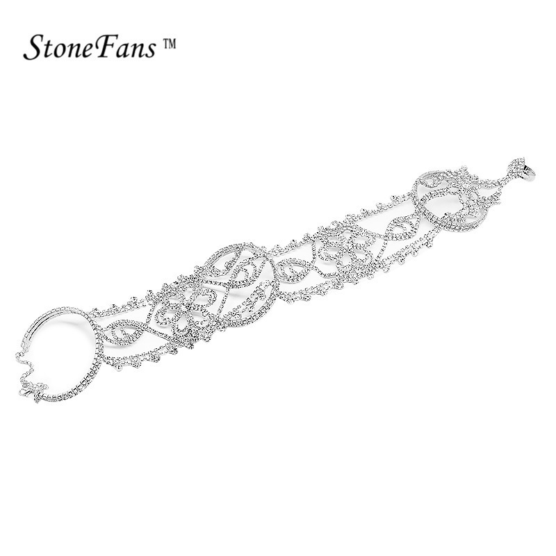 Stonefans Long Rhinestone Bracelet Crystal Upper Armband Armlet Bracelets Chain Flower Bridal Bracelets Wedding Bangles Women Y19062901