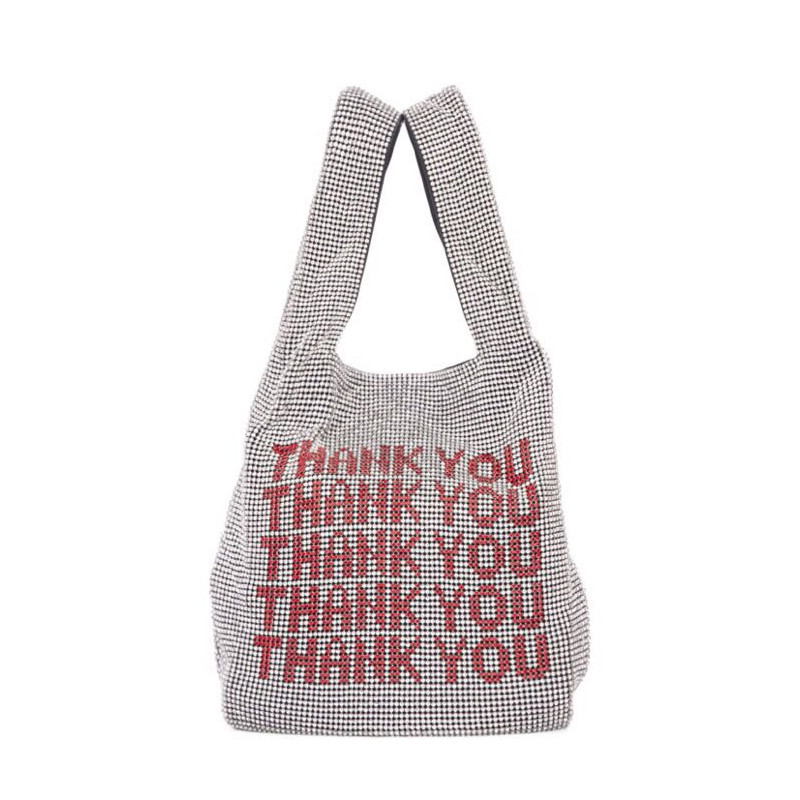 Fashion Crystal Clutch Bags Ladies THANK YOU Rhinestone Bucket Handbags Vest Girls Bling Bling Glitter Purses Totes