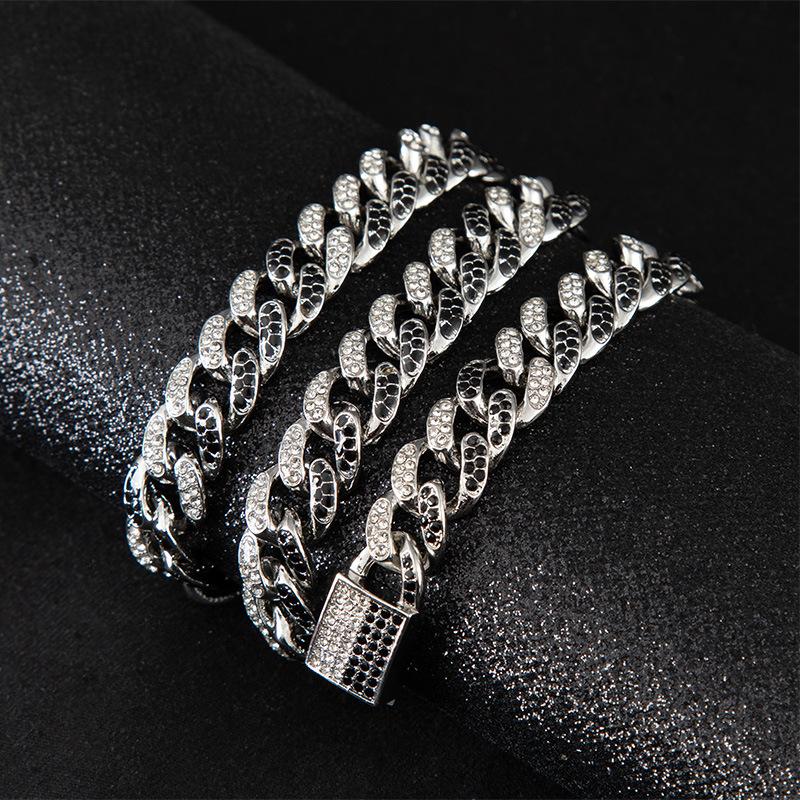 3 Colors 13mm Hiphop Mens Full Red Diamond Cuban Link Chain Necklace Bracelet guys Bling Curb Choker Chains Miami Rapper Jewelry for Men