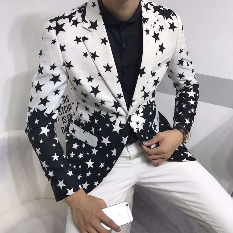 Star Print Slim Fit Suit Jacket 2019 New Male Club Stage Blazer Man Formal Wedding Suit Prom Blazers For Men Costume Homme CJ191210