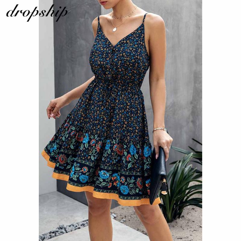 Dropship Mini Beach Dress For Women Floral Print Sleeveless Dresses Casual Spaghetti Strap Party Dress Button Fashion Dresses, Blue
Dropship Mini Beach Dress For Women Floral Print Sleeveless Dresses Casual Spaghetti Strap Party Dress Button Fashion Dresses, Blue