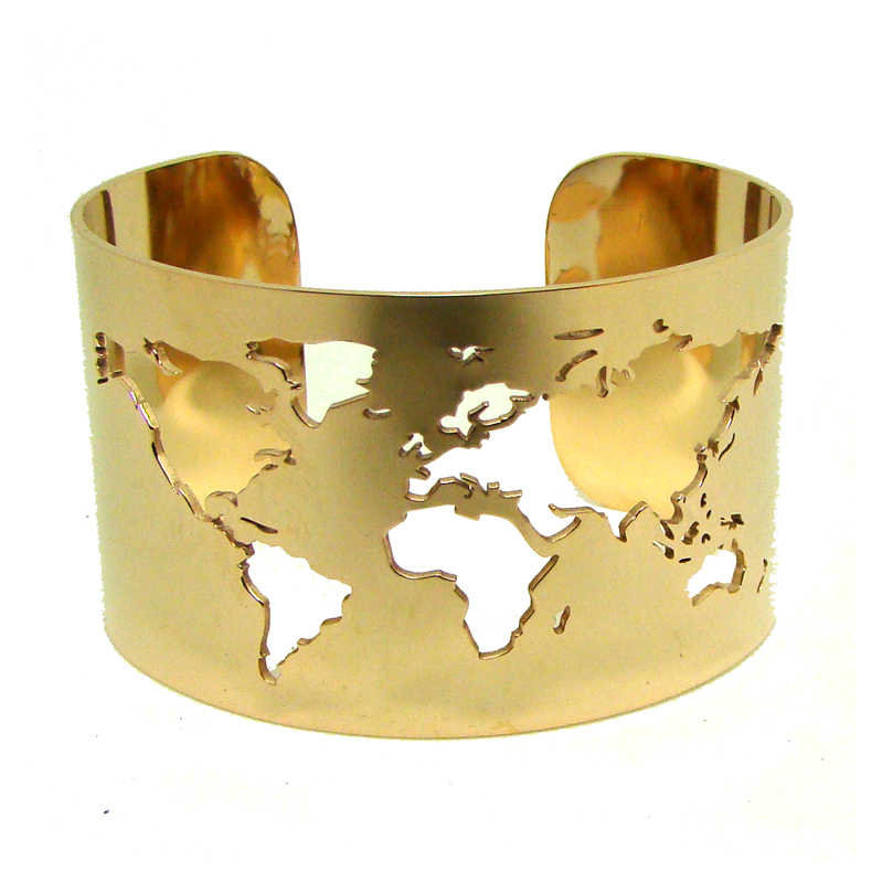 World Map Cut-out Cuff Bangle Bracelet Travel Peace Jewelry Stainless Steel 40mm Wide Engraving Fine Polished Circle Angle MX190727