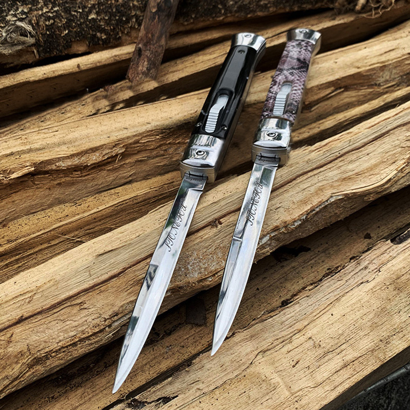 New 11 Inch Italian mafia Automatic knife out the Front AUTO Tactical knife 440C 58HRC Satin Single Edge Blade EDC Pocket knives
New 11 Inch Italian mafia Automatic knife out the Front AUTO Tactical knife 440C 58HRC Satin Single Edge Blade EDC Pocket knives