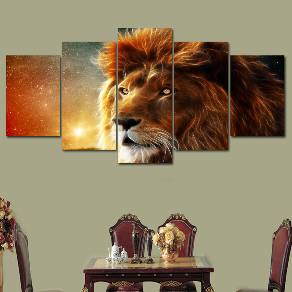 HD Prints Modular Pictures Living Room Home Decor 5 Pieces Mystic Lion Canvas Paintings Abstract Animal Posters Wall Art No Frame
