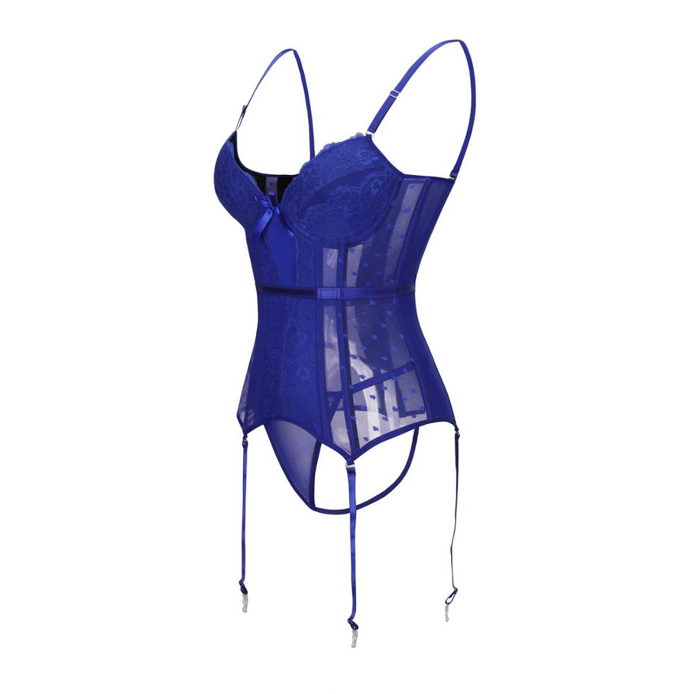 Removable Straps Lingerie Lace Trimmer Bustier With Suspenders Women's Amour Accent Lightly Padded Underwired Basque Corset 8157