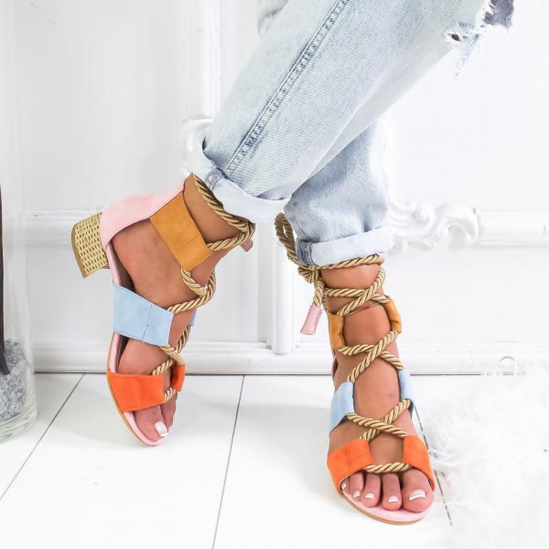Laamei Espadrille Sandals Heel Pointed Fish Fashion Sandals Hemp Rope Lace Up Platform Sandal Y200107