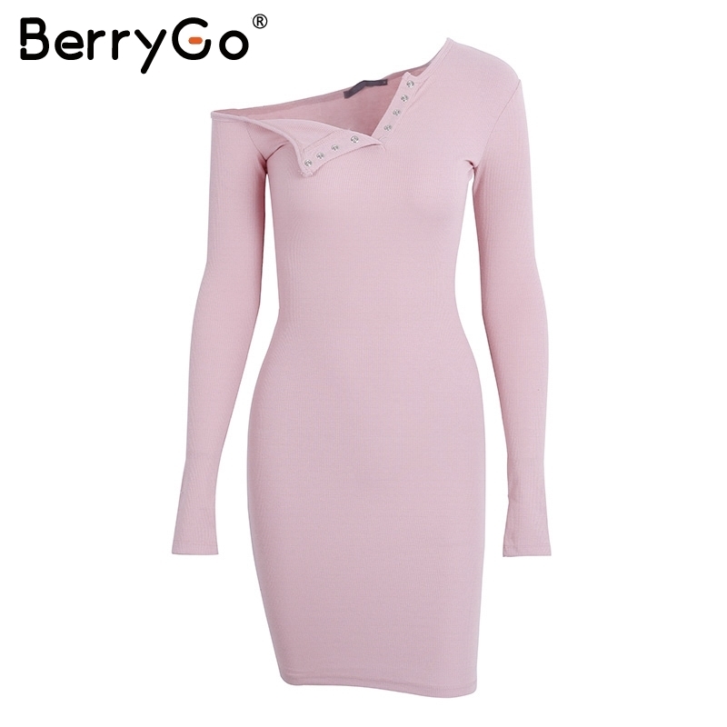Berrygo Elegant Off Shoulder Bodycon Dress Long Sleeve Short Evening Party Club White Dress Women Autumn Winter Black Sexy Dress Q190402