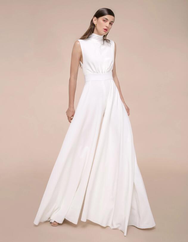 2020 Elie Saab Prom Jumpsuits High Neck Pantsuits Satin Dresses Floor Length Formal Evening Gowns Party Wear Robe De Soiree