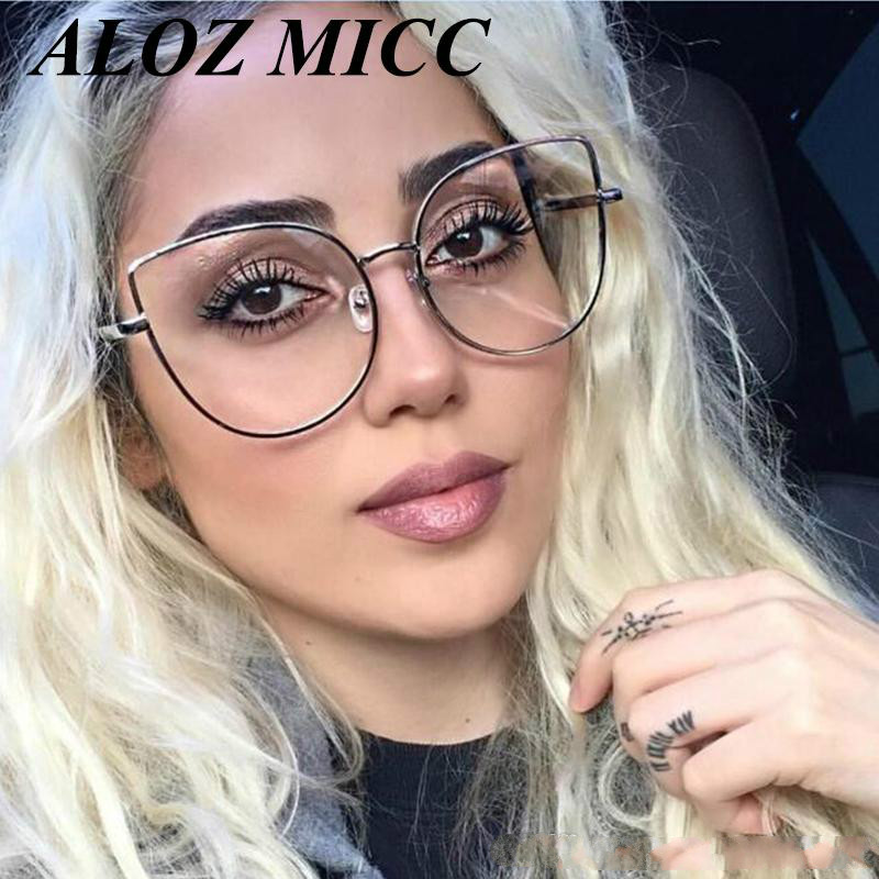 ALOZ MICC High Quality Oversize Women Metal Cat Eye Glasses Frame Brand Designer Fashion Men Clear Lens Eyeglasses UV400 A150