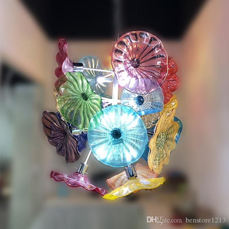 Murano Flower Chandelier Lamps Art Decorative Hand Blown Glass Plates Led Light Fixtures