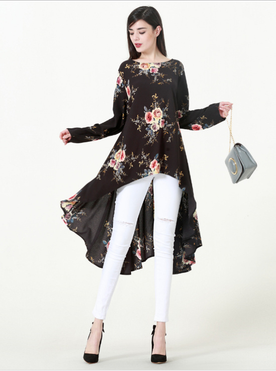 Ethnic Clothing Muslim Abaya Dress Shirt Blouse Tops Print Flower Loose Style Plus Size Islamic Middle East Long Robes Jubah Moroccan