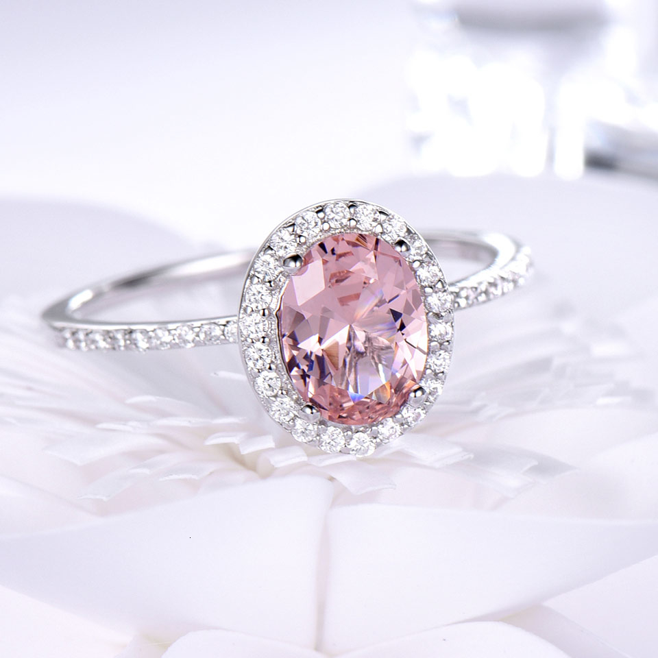 UMCHO 925 Sterling Silver Ring Oval Classic Pink Morganite Rings For Women Engagement Gemstone Wedding Band Fine Jewelry Gift LY191203