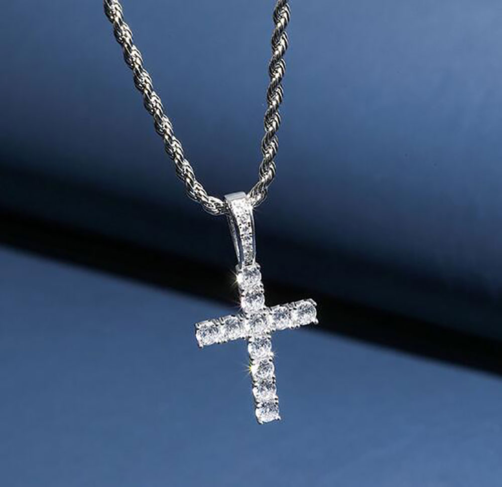 925 Sterling Silver CZ Cross Pendant Solid Micro Jesus Cross Pendant Necklace Men Hip Hop Micro Pave Cubic Zircon Jewelry