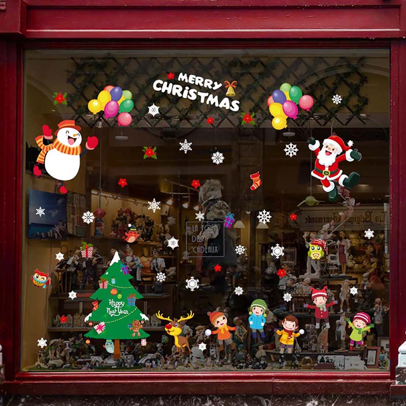 Christmas Window Glass Sticker Xmas Tree Wall Stickers Snowman Santa Home Bedroom Decoration for New Year Gift