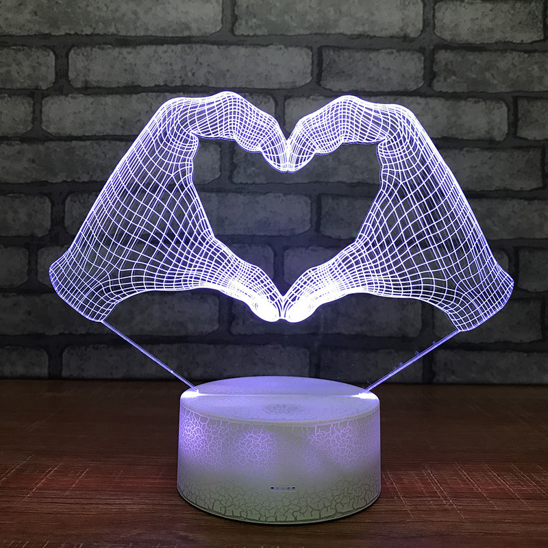 Led Acrylic Bed Custom 3D Small Night Lights Love Heart Hand Decorations Gift for Baby Room Lights Usb Led Kids Lamp