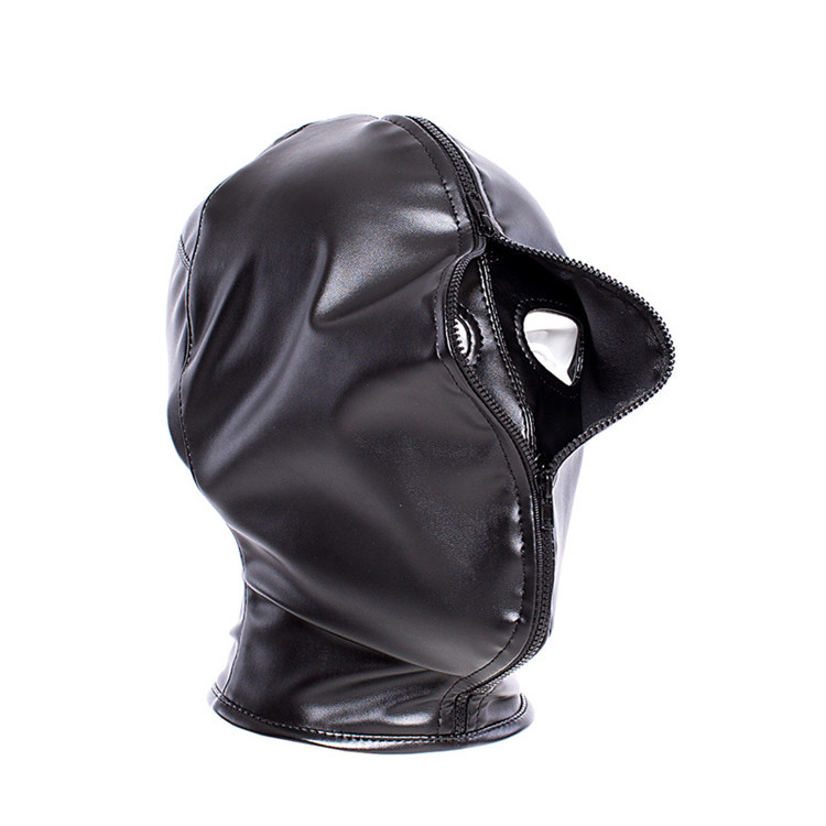 Full Face Cover Cagoule Museau double couche avec fermeture à glissière vitesse Bondage masque en cuir harnais de tête de retenue Fétiche Sex Toy