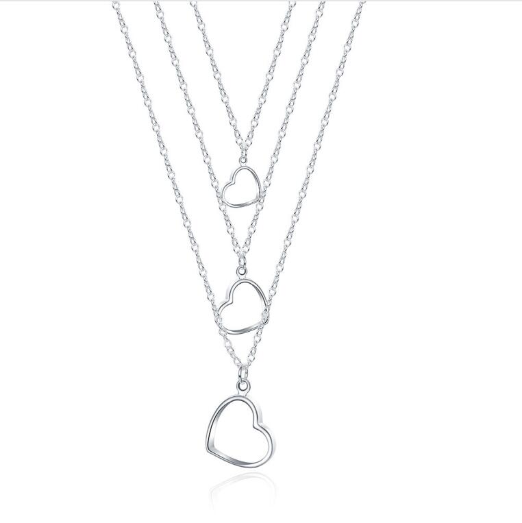 Hot sale Three-wire three heart necklace sterling silver plate necklace STSN038,fashion 925 silver necklace factory sale christmas gift