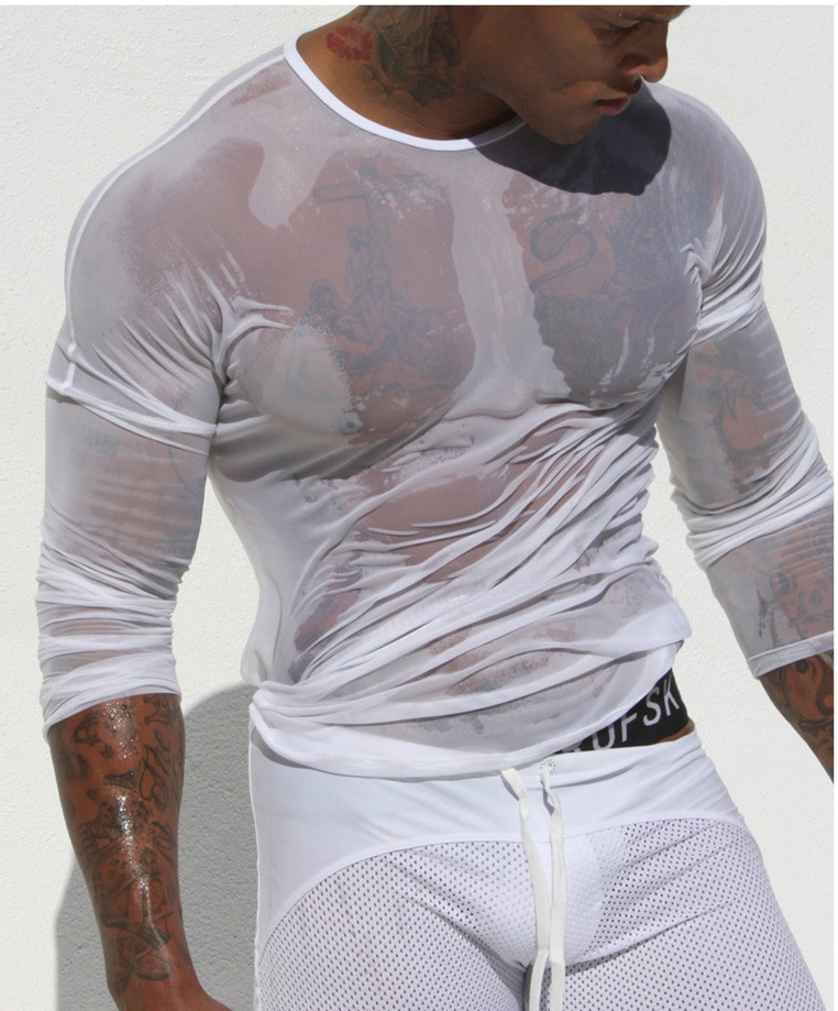 Men Sexy Transparent T-shirt Sheer See Through Mesh Long Sleeved T shirt Tops Tight Fitness Casual Black/White Undershirt Shirts wholesale
Men Sexy Transparent T-shirt Sheer See Through Mesh Long Sleeved T shirt Tops Tight Fitness Casual Black/White Undershirt Shirts wholesale