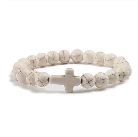 Charm Natural Stone Bracelet Cross Black Lava Matte Beaded Bracelets Handmade Men Women Prayer Fitness Chain Couple Jewelry Gift GD53