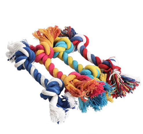 Pets dog Cotton Chews Knot Toys colorful Durable Braided Bone Rope 18CM Funny dog cat Toys