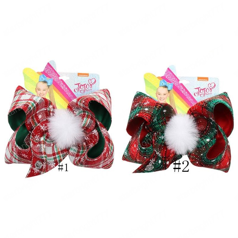 Christmas Plaid Hairpin 7 Inch JOJO Bowknot Barrette With Pompoms Kids Children Boutique Large Bow Hair Clips Girls Hair Pin