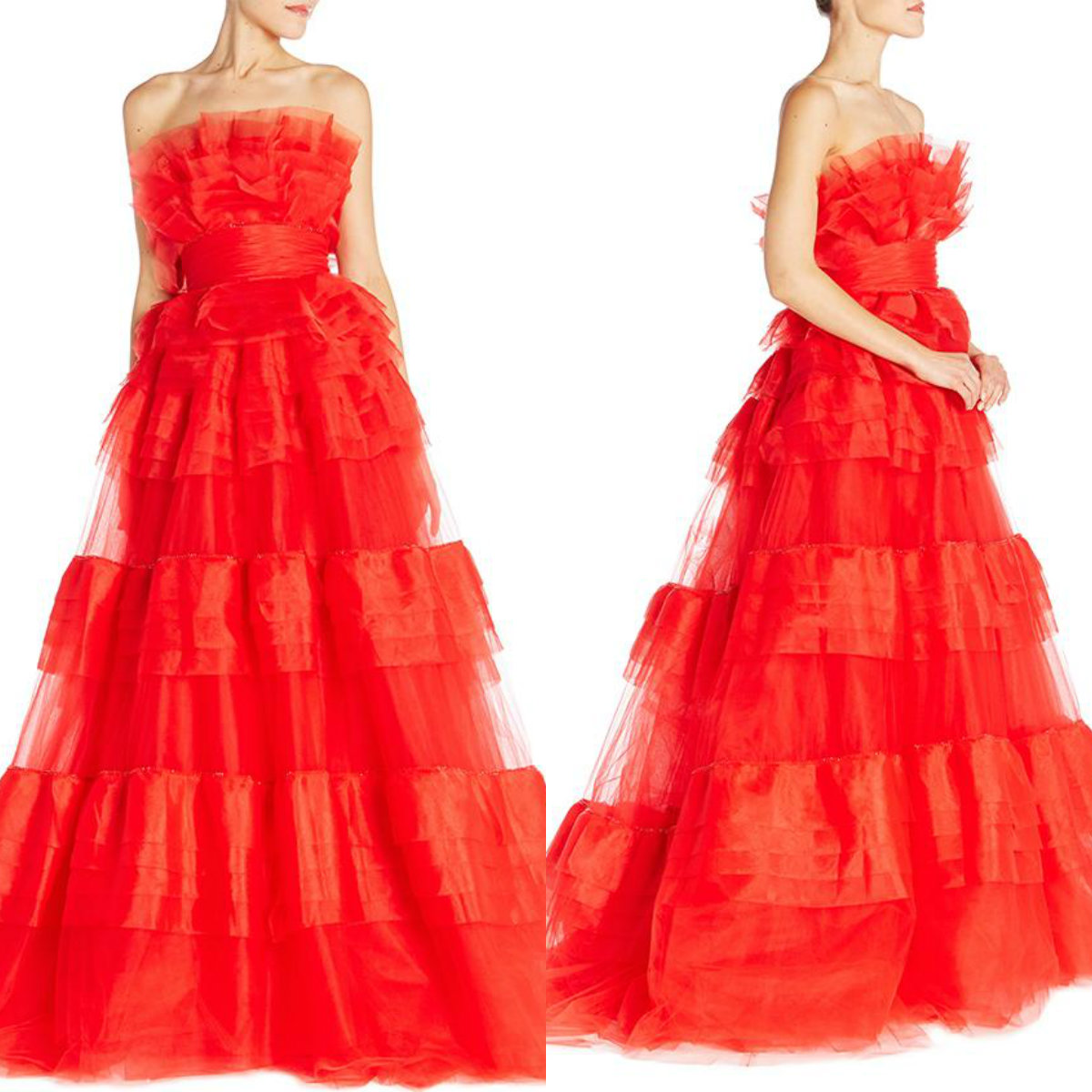 Monique Lhuillier Elegant Prom Dresses 2019 Strapless Tiered Ruffles A Line Tulle Formal Evening Dresses Long Party Gowns Custom Made