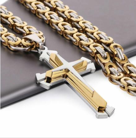 Low Price Stainless Steel Pendant Necklace 3 Layers Knight Cross Gold Silver Tone Strong Chain Mens Fashion Jewelry Fathers Gift