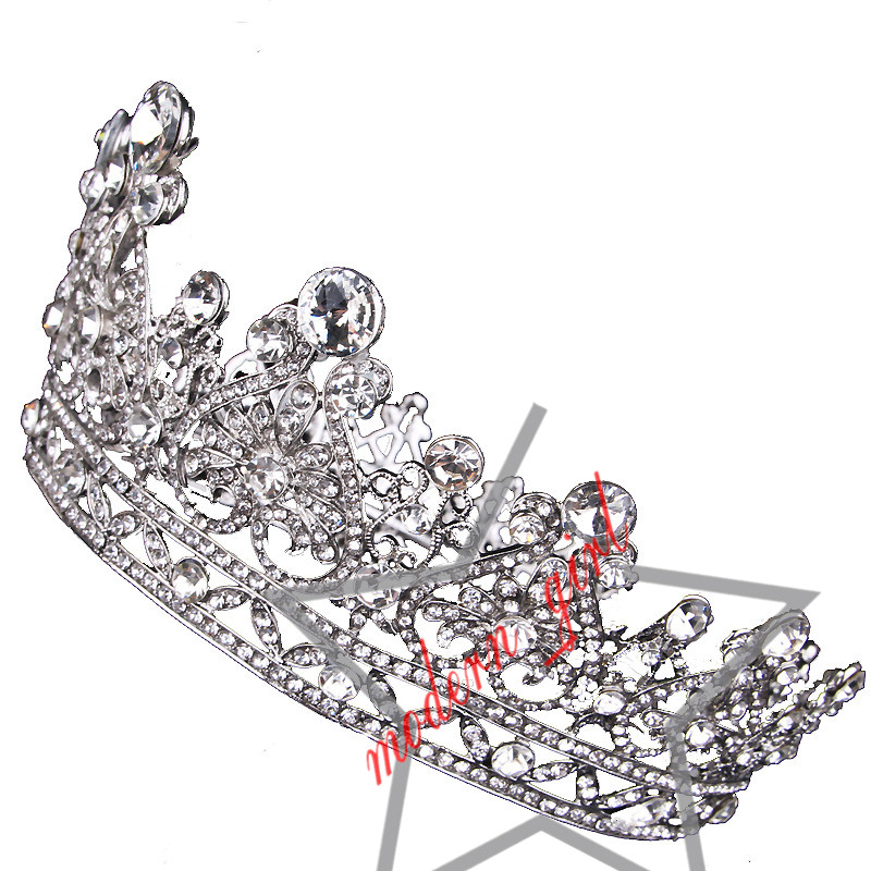 Gorgeous Princess Big Wedding Crowns Bridal Jewel Headpieces Tiaras Women Silver Metal Crystal European Headpieces Jewelry Bridal Accessorie