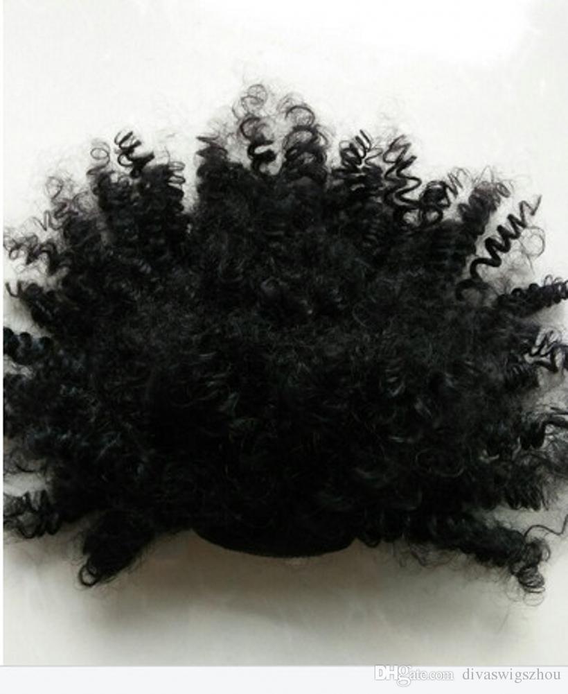 Afro kinky curly drawstring ponytail for black women, puff curly brown Indian virgin hair extension 120g