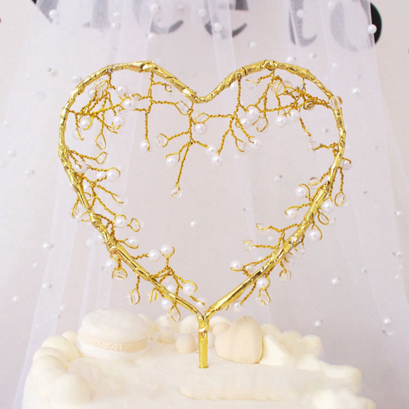 LED Pearl Cake Toppers Heart Shape dream Flash cake decorating tools Wedding happy birthday Toppers Cupcake Party Supplies