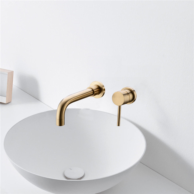 Luxe Combination Brass Bathroom Basin Sink Tap Wall Mounted Hot Cold Mixer Faucet, Matte Black or Brushed Gold, 12-050G