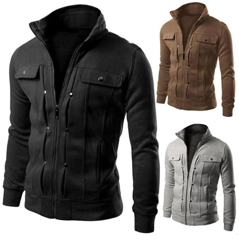 Plus Size Men Solid Color Stand Collar Long Sleeve Zip Pocket Slim Jacket Coat, Coffee
Plus Size Men Solid Color Stand Collar Long Sleeve Zip Pocket Slim Jacket Coat, Coffee