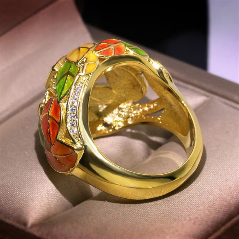 Vintage Fashion Jewelry Enamel ring 925 Sterling Silver Separate Gold Cubic Zircon Women Wedding Party Leaf Band Ring For Lovers' Gift