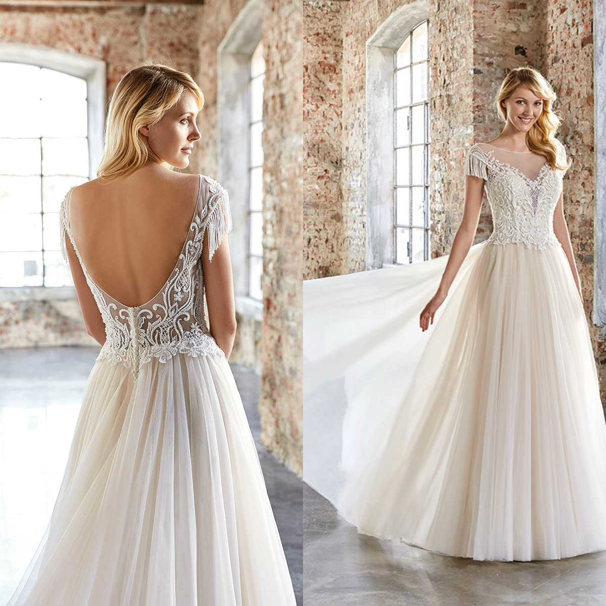 Vintage Plus Size Wedding Dresses Sheer Jewel Neck Lace Appliqued Tulle Bridal Gowns Eddy K 2019 Beach Wedding Dress