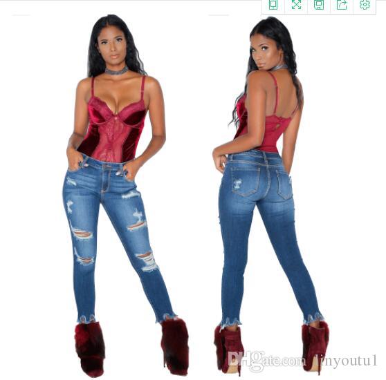 2020 Autumn New Skinny High Waist Blue Jeans Woman Casual Ripped Distressed Pants Ladies Washed Streetwear Jeans Womens