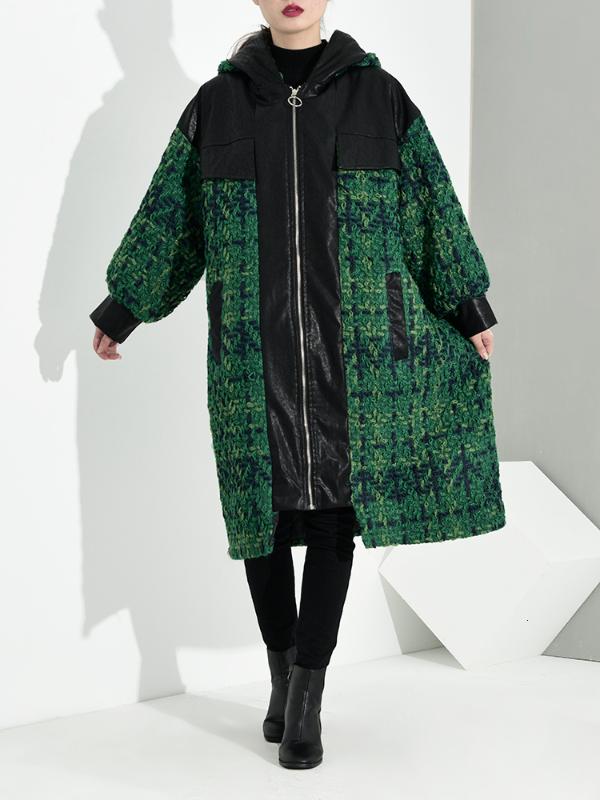 Loose Fit Green Plaid Leather Big Size Thick Woolen Coat Parkas New Long Sleeve Women Fashion Tide Autumn Winter 2020
Loose Fit Green Plaid Leather Big Size Thick Woolen Coat Parkas New Long Sleeve Women Fashion Tide Autumn Winter 2020