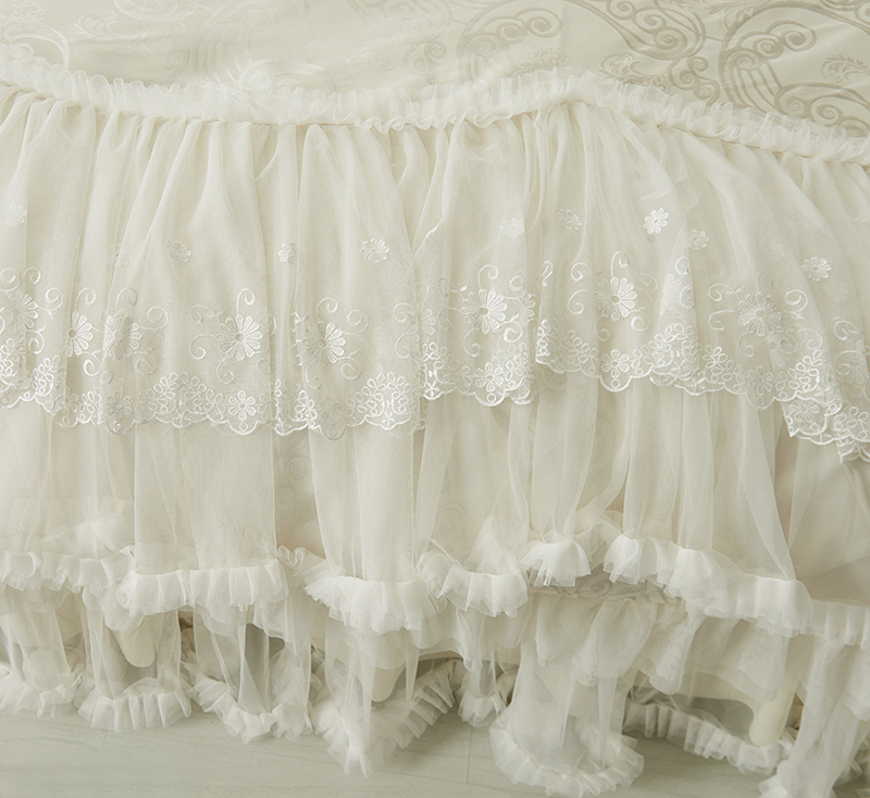 satin jacquard bedding sets cotton lace bedclothes queen king size 4/8 pcs decorative bedskirt+pillowcase+duvet cover set