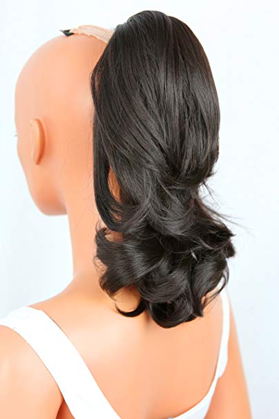 100 Human pony tail hair piece straight light curled ponytail wraps best natural looking dark brown cholcate burnette 120g