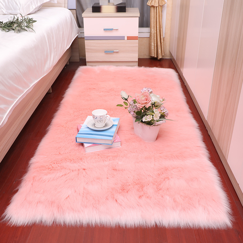 Rectangle Carpets Soft fluffy Faux Sheepskin Fur Area Rugs nordic red center living room carpet Bedroom Floor White Bedside Rug
