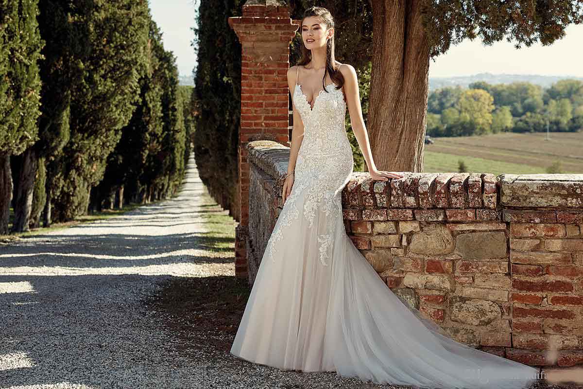 Eddy K 2020 Mermaid Wedding Dresses Spaghetti Straps Backless Lace Applique Bridal Gowns Summer Beach Wedding Dress robe de mariée