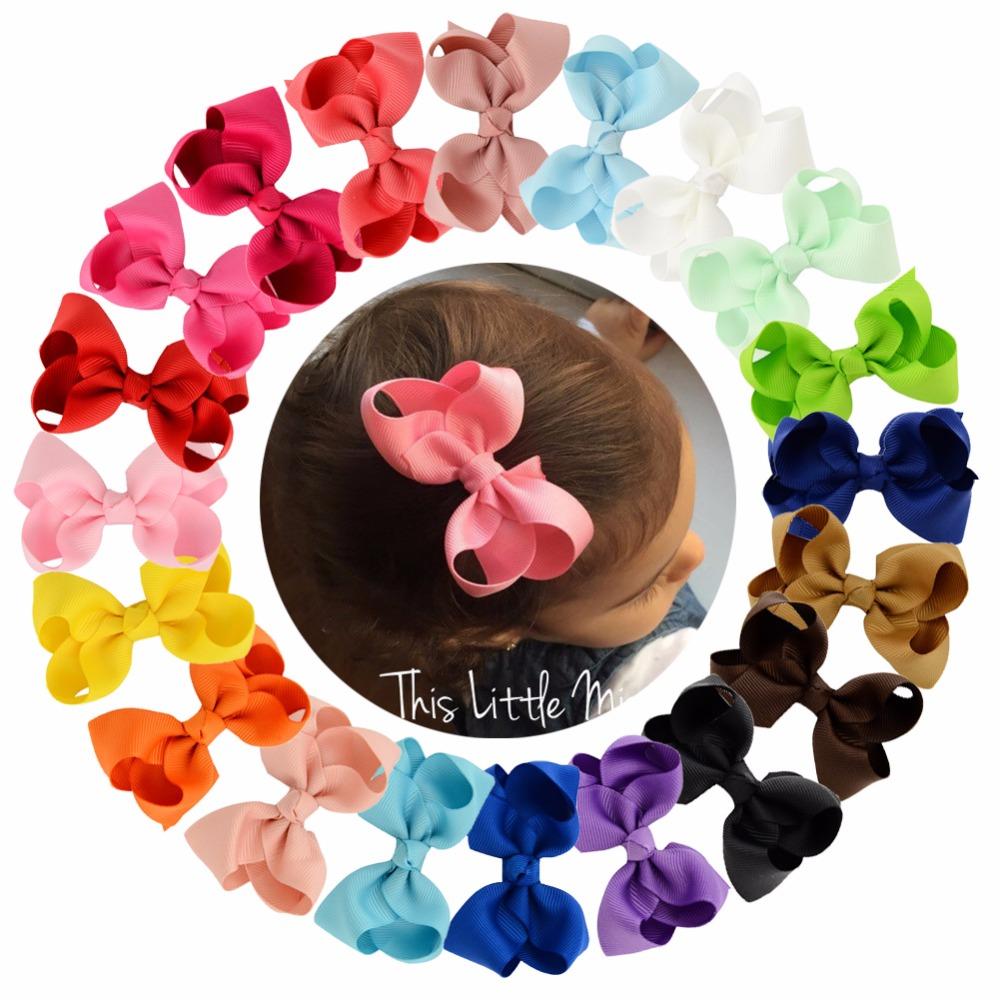 20pcs/Lot Korean 3 Inch Grosgrain Ribbon Hair Bows Accessories With Clip Boutique Bow Hairpins Hair Ornaments