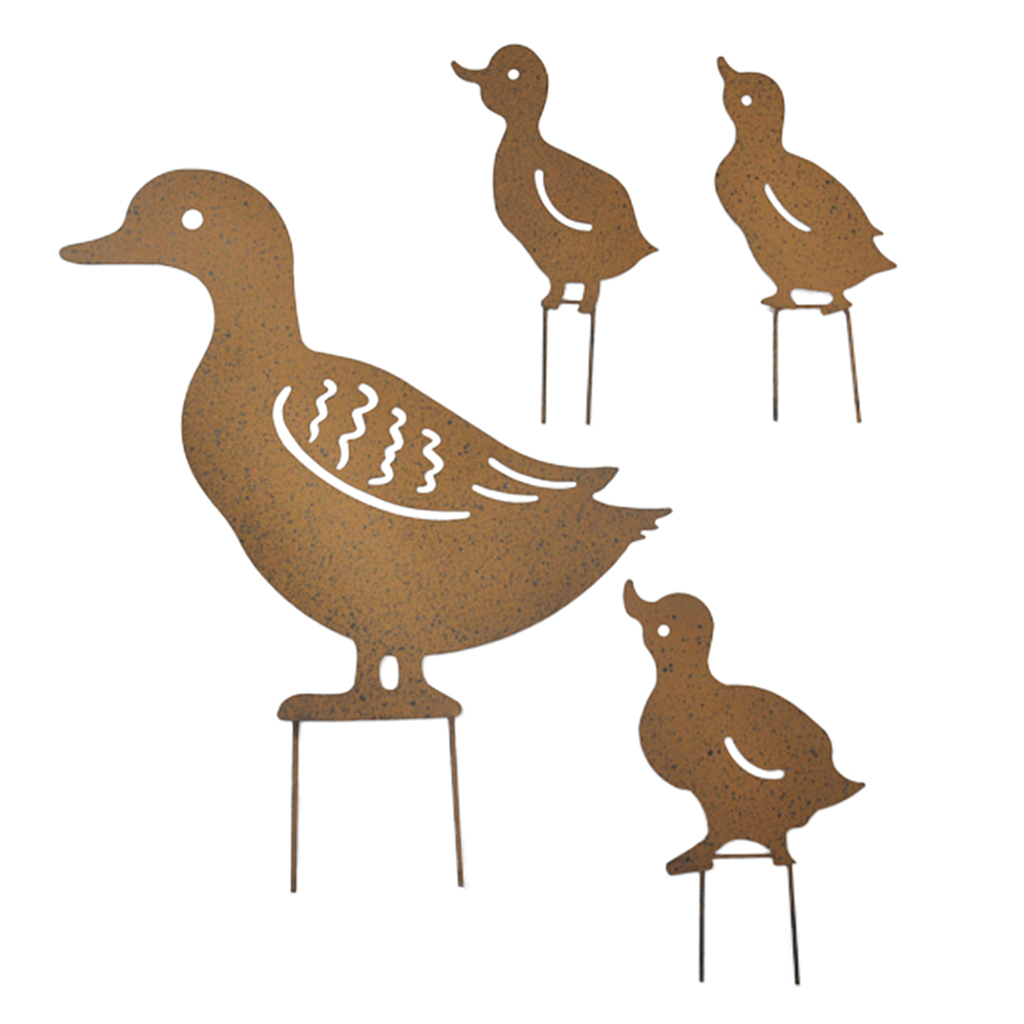 4pcs ducks rusted garden stake iron metal patio yard decor